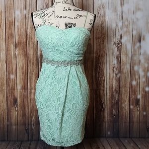 Mint Green Lace Strapless Cocktail Dress